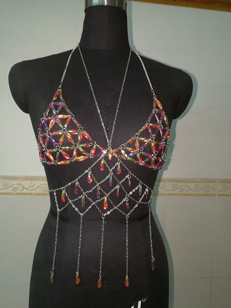 Crystal bra chain set bikini fringed waist chain belly dance Etsy