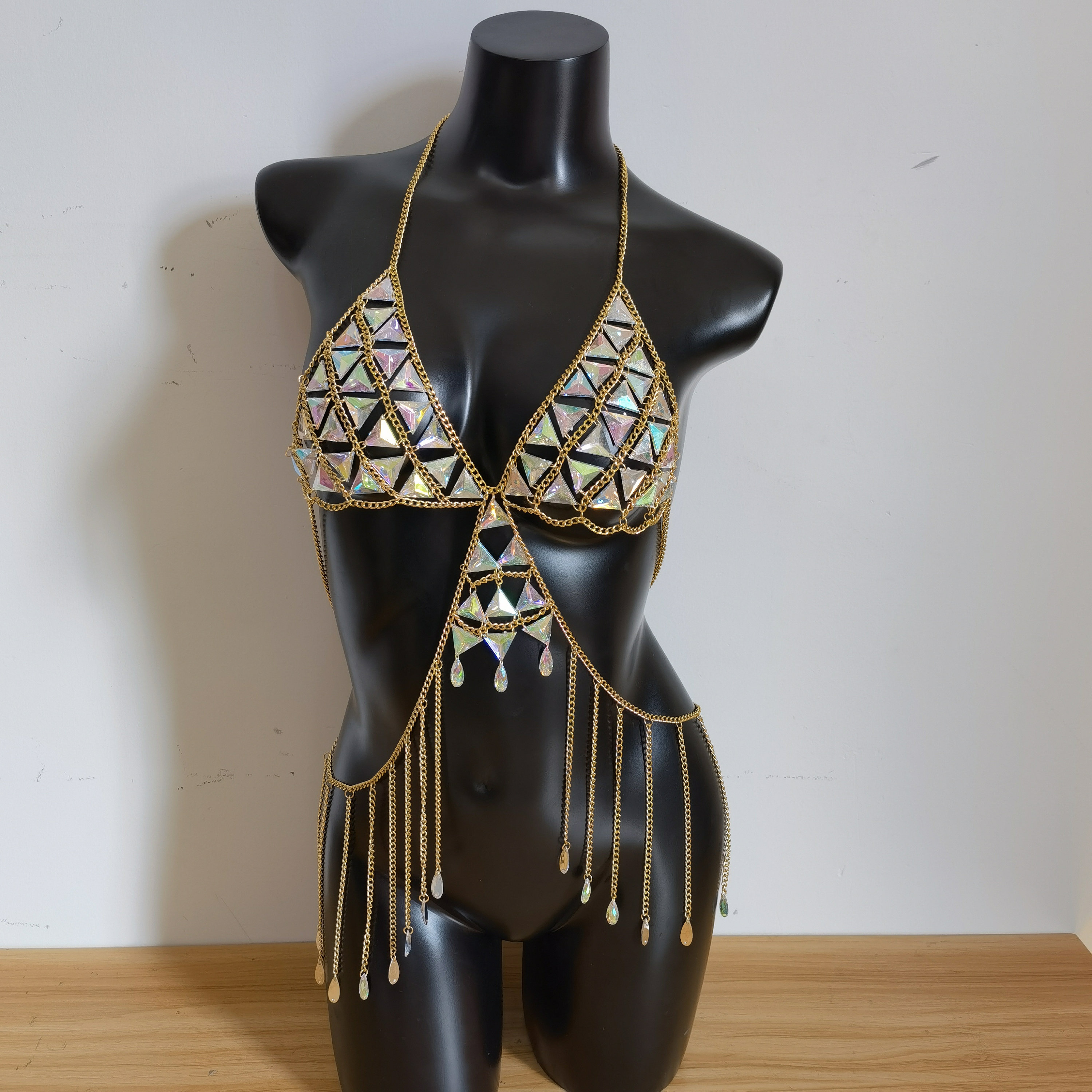 Temptress Gold & Rhinestone Body Chains / Body Jewelry for Lingerie Rave Burlesque Festivals