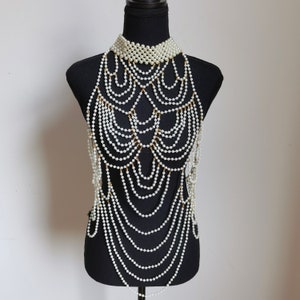 Ladies pearl necklace, sexy multi-layer pearl body chain