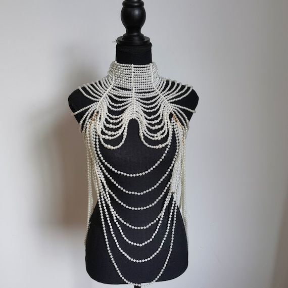 Pearl Body Chain Bra Fashion Shoulder Necklaces Bra Chain Body Jewelry -   Canada