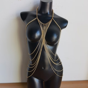 Gold body chain, festival jewelry, fashion body chain image 1