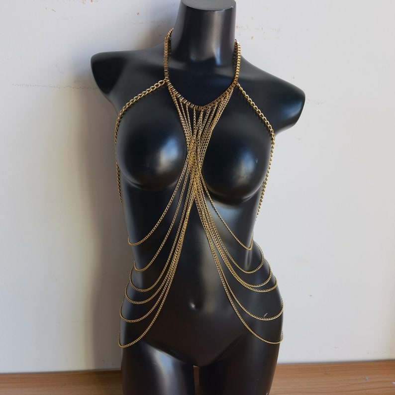 Gold body chain, festival jewelry, fashion body chain image 1