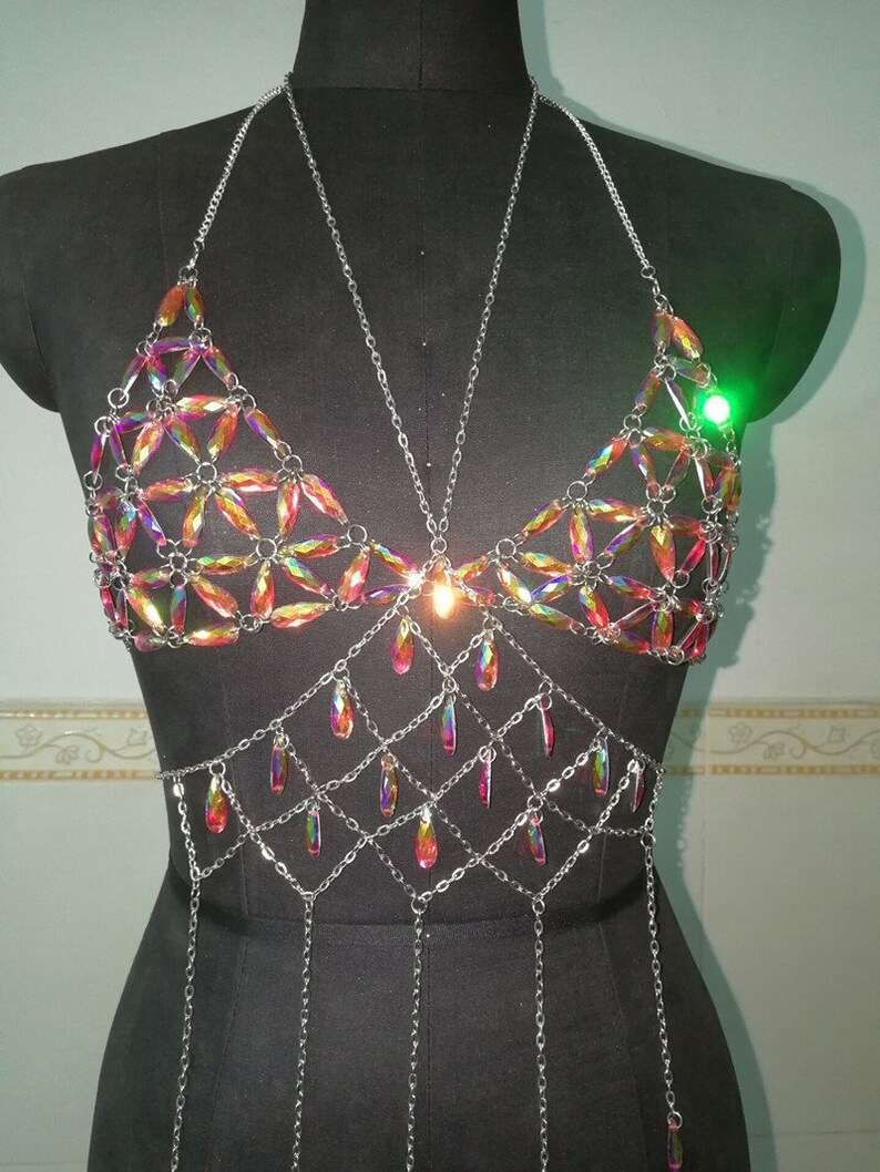 Crystal bra chain set bikini fringed waist chain belly dance Etsy