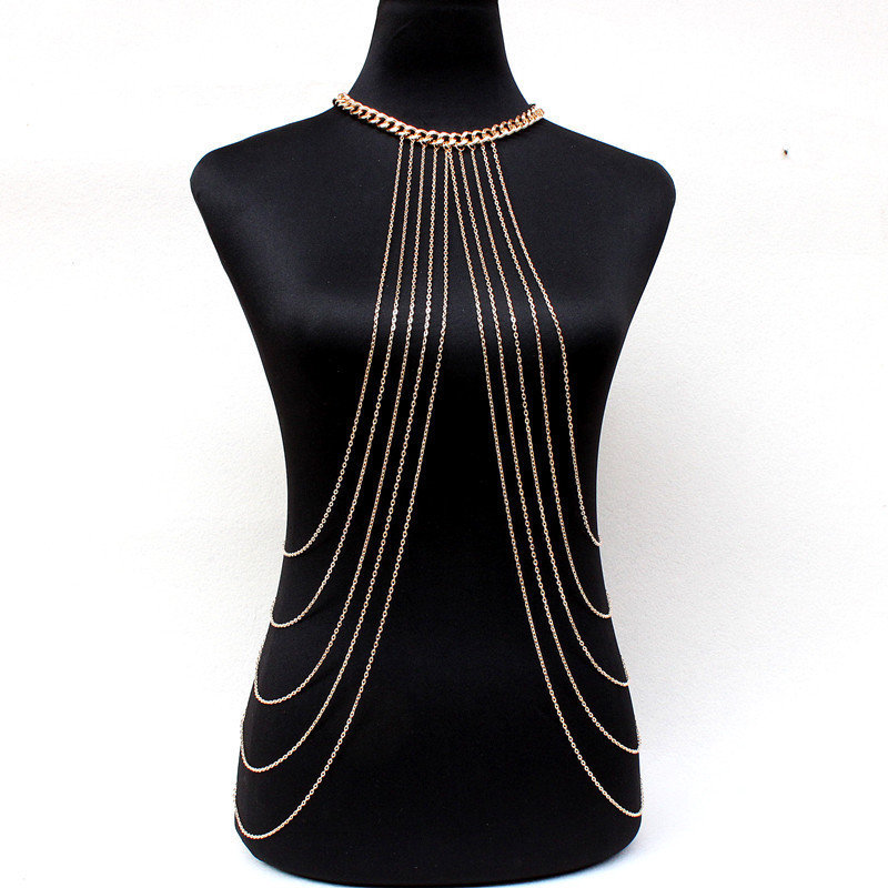 Golden Body Chain, Body Jewelry, Multi-layer Fringed Body Chain