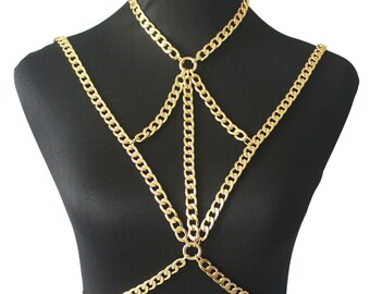 Metal Body Chain Necklace, Sexy Body Chain, Festive Body Chain, Bikini Necklace, Golden Carnival Body Chain