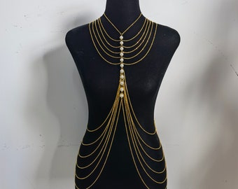 Sexy pearl body chain necklace, multilayer body chain, body jewelry,