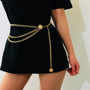 Vintage waist chain, golden layered belly chain, thick chain belt, trouser chain, queen waist chain,