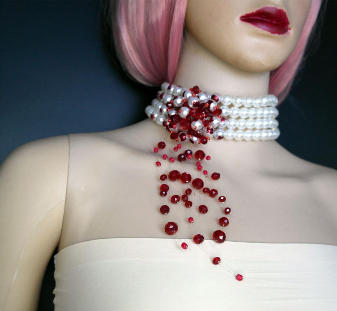 Red Spondylus Bead Choker Necklace Piki Wadsworth