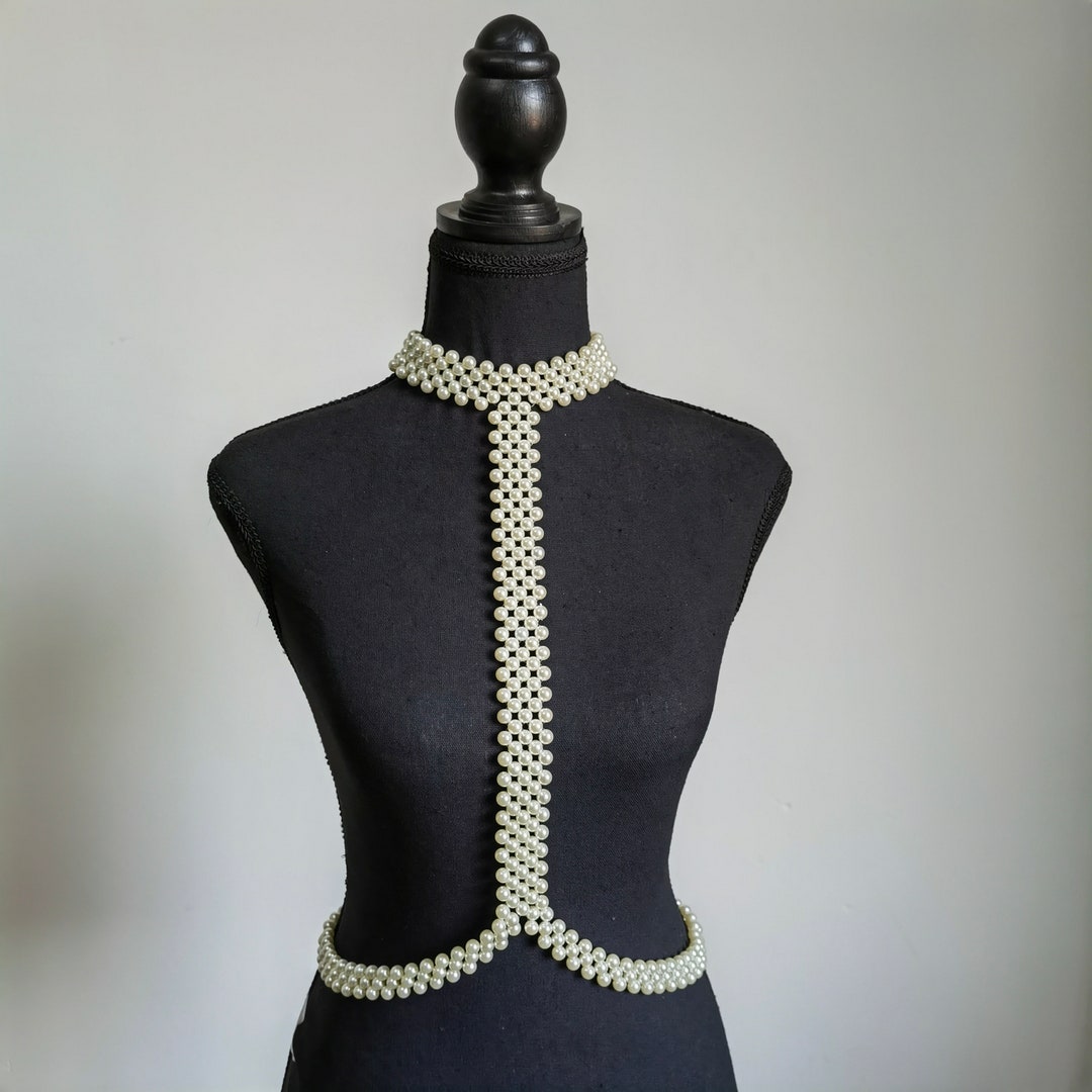 Female Body Jewelry, Female Pearl Necklace, Pearl Body Chain Etsy