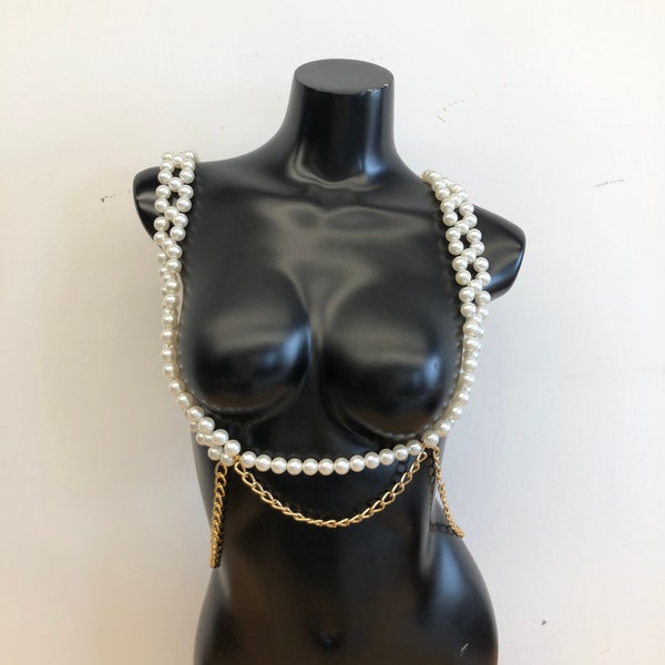 Pearl Body Chain - Adjustable Size Pearl Shoulder Chain Does Not Fade Party Jewelry, Art Photos, Beach, Nightclub, Press Conference    笔