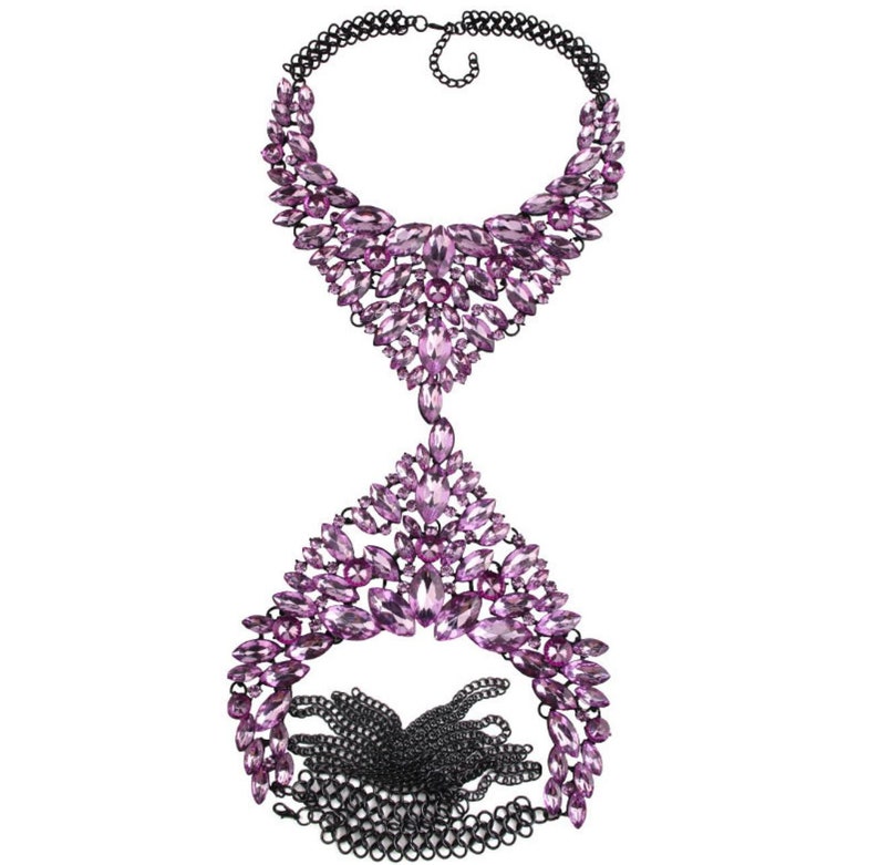 Sexy Crystal Body Necklace Bra Jewelry Carnival Body Accessories Charming Shiny Crystal Bra Stage light purple