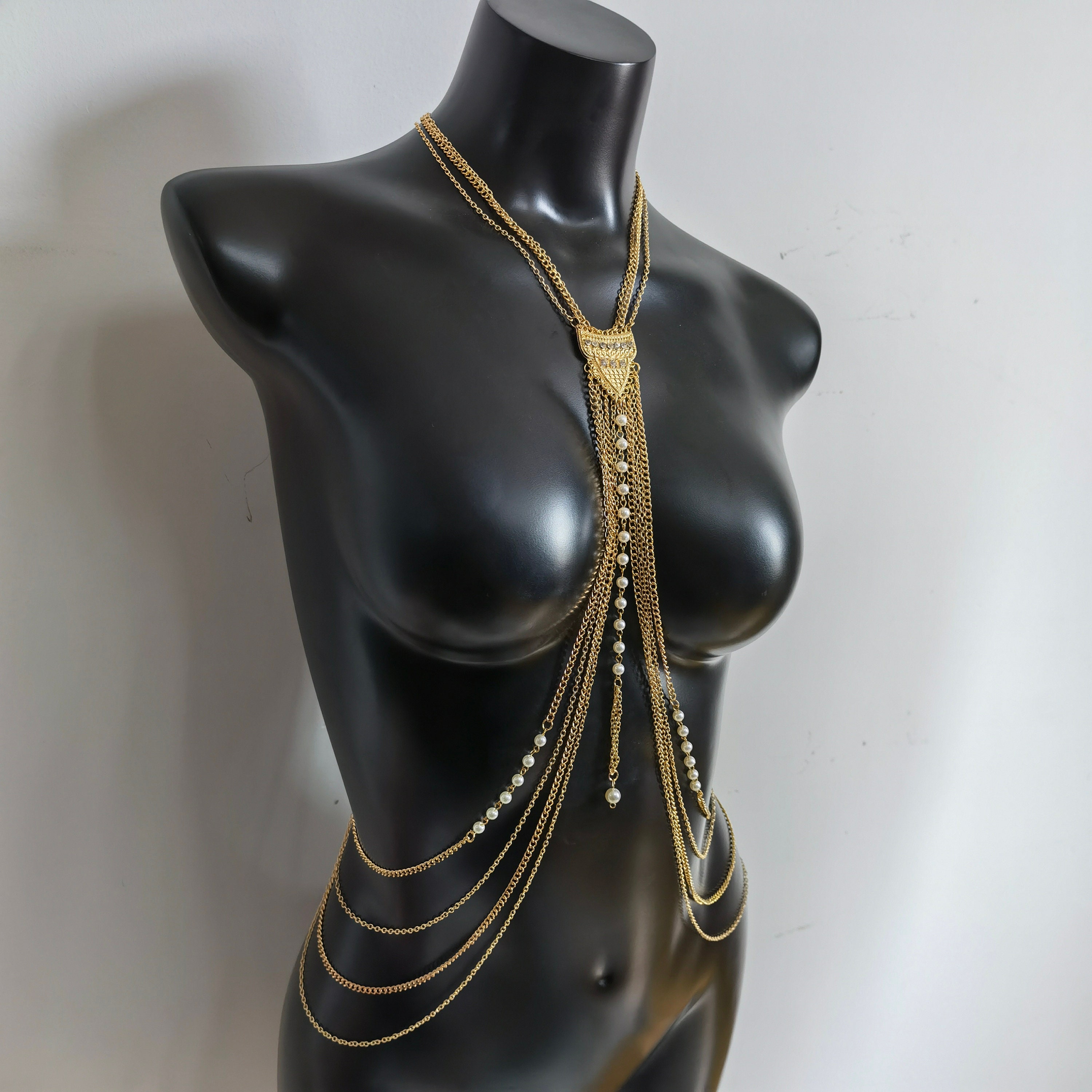 Sexy Rhinestone Body Chain Bra Crystal Waist Body Jewelry Bikini Body  Necklace Women and Girls Cross (Gold) on OnBuy
