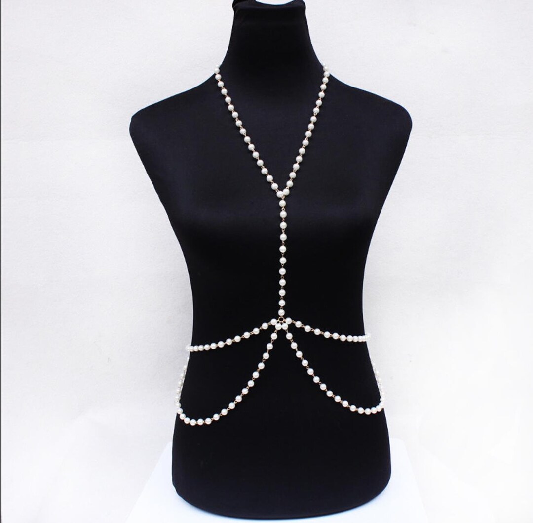 Pearl Body Chain, Pearl Body Jewelry, Layered Waist Chain, Fashion Body