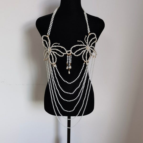 Perle Schmetterling BH Body Chain Accessoires Retro Modeschmuck Lange Halskette Damen