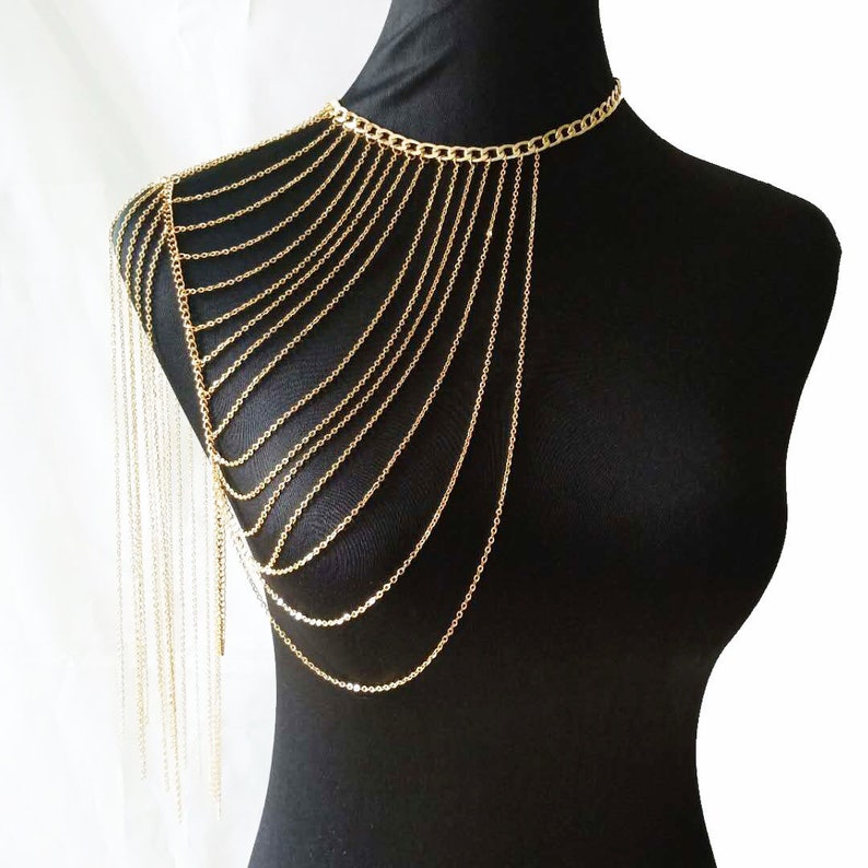 Gold Shoulder Chain Shoulder Necklace Body Chain Tassel Etsy