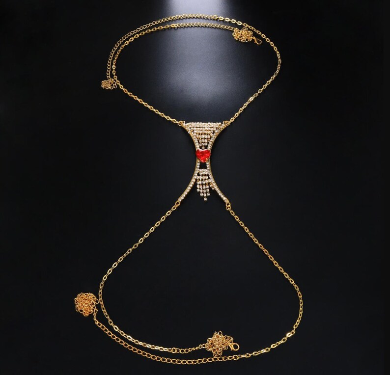 Sexy Heartshaped Tassel Breast Chain Rhinestone Full Body Etsy