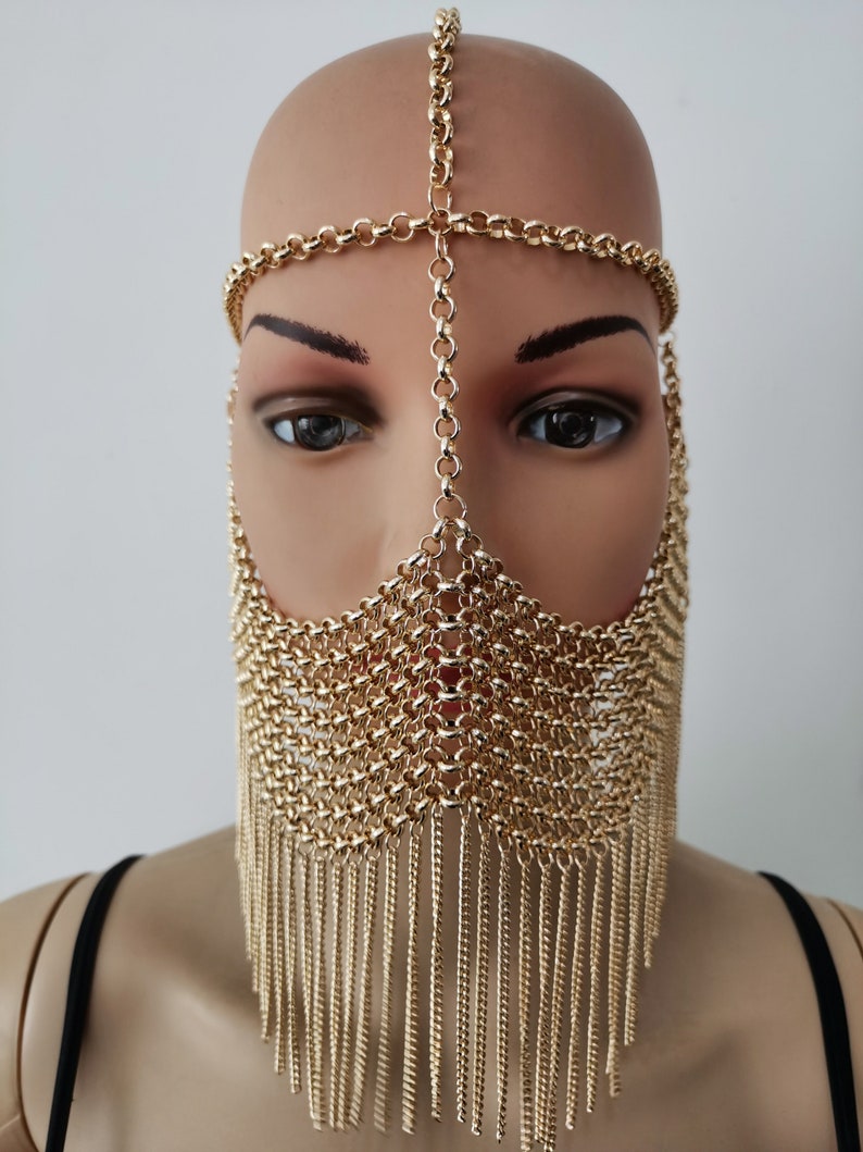 Gold Chain Mask Face Mask Burning Man Mask Headchain Etsy