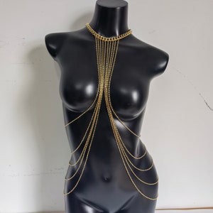 Golden body chain, body jewelry, multi-layer fringed body chain necklace, holiday costume, fringed body chain, chain bra set,