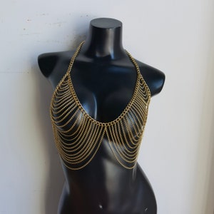 Gold bra body chain, body jewelry, bra jewelry,