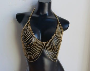 Gouden bh body ketting, body sieraden, bh sieraden,