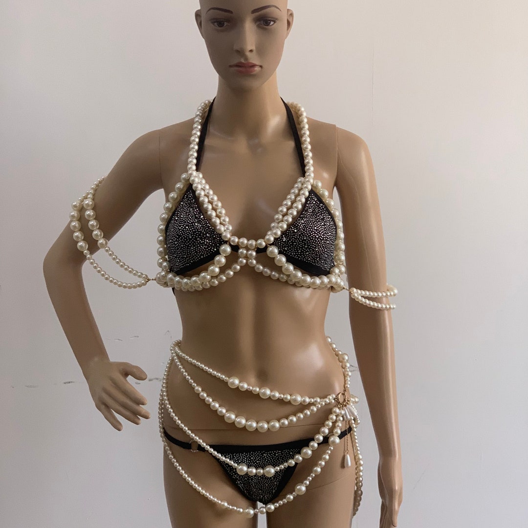 2022 New Sexy Tassel Bodies Set Rhinestone Bra and Panties for