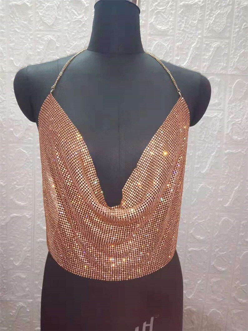 Glittering Gold Glitter Diamond Vest Body Jewelry Deep V Etsy
