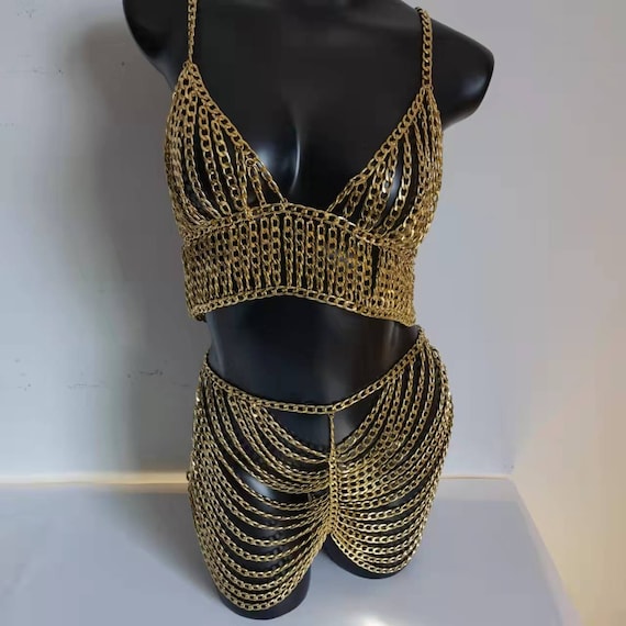Body Chain Bra/festival Chain Skirt/chain Skirt/party Skirt/golden Body  Chain/sexy Dancer Costume -  Canada