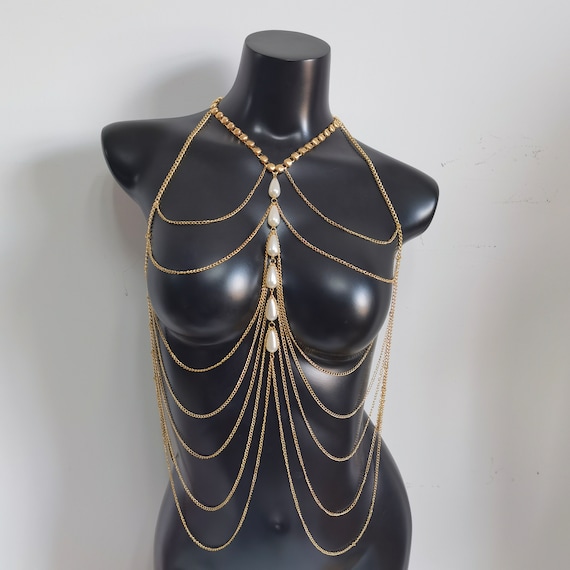 Gold Chain Dress Gold Body Chains Body Jewelry Pearl Body -  Denmark