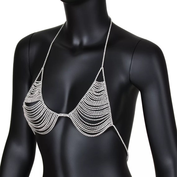 Super Sparkling Rhinestone Bra and Thong Bikini Set Sparkling Colored  Crystal Body Chain Jewelry Sexy Lingerie Set 