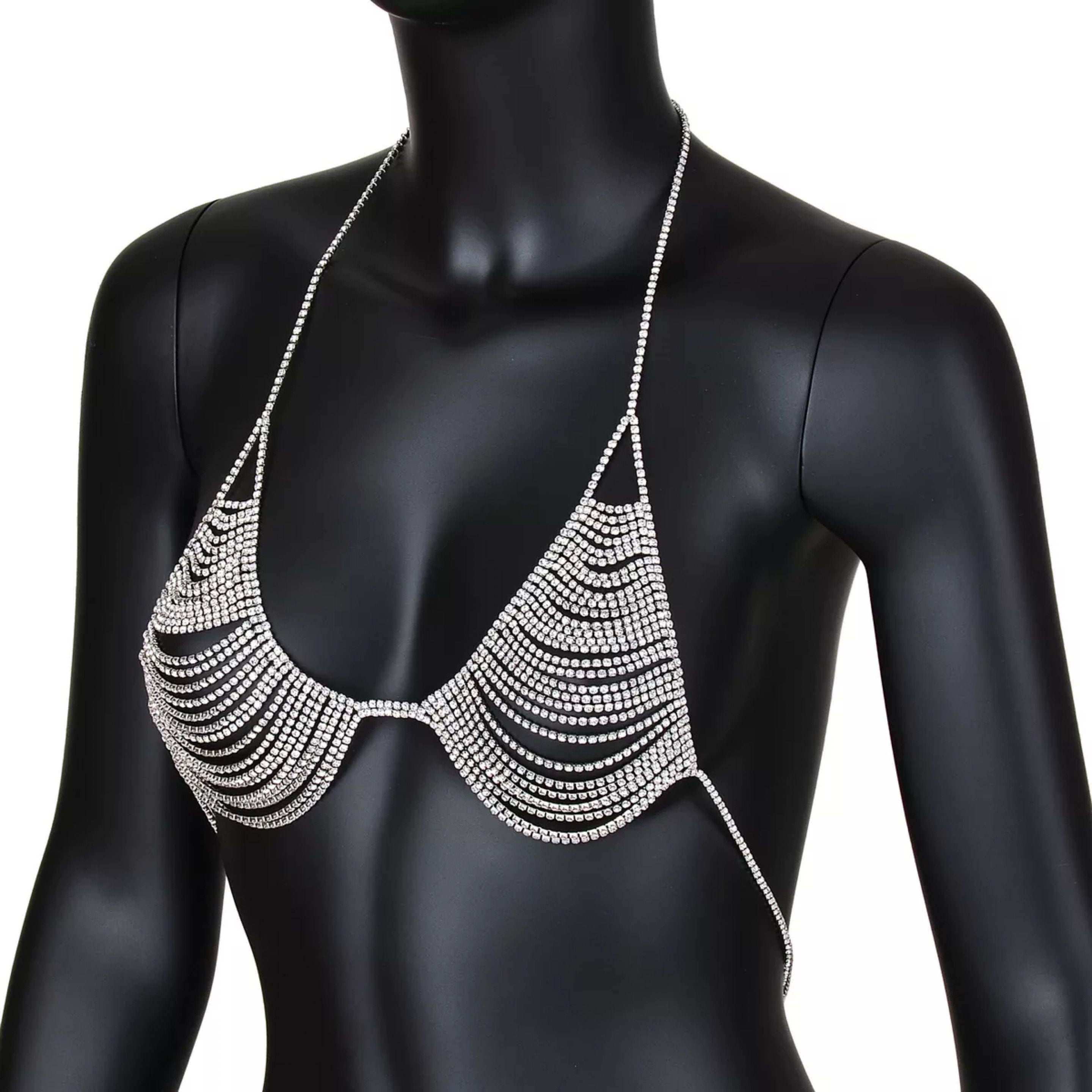 NSY Cool Women's Shining Rhinestone Bra Thong Bikini Crystal Body