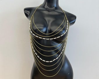 Parel Body Chain Mode Parel Borst Ketting Dames, Feest, Bruiloft, Fotoshoot, Verstelbare Parel Body Sieraden