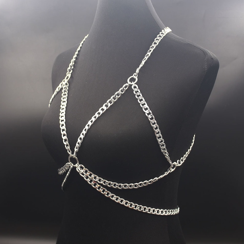 Sexy metal body chain bra silver chain bra body jewelry Etsy