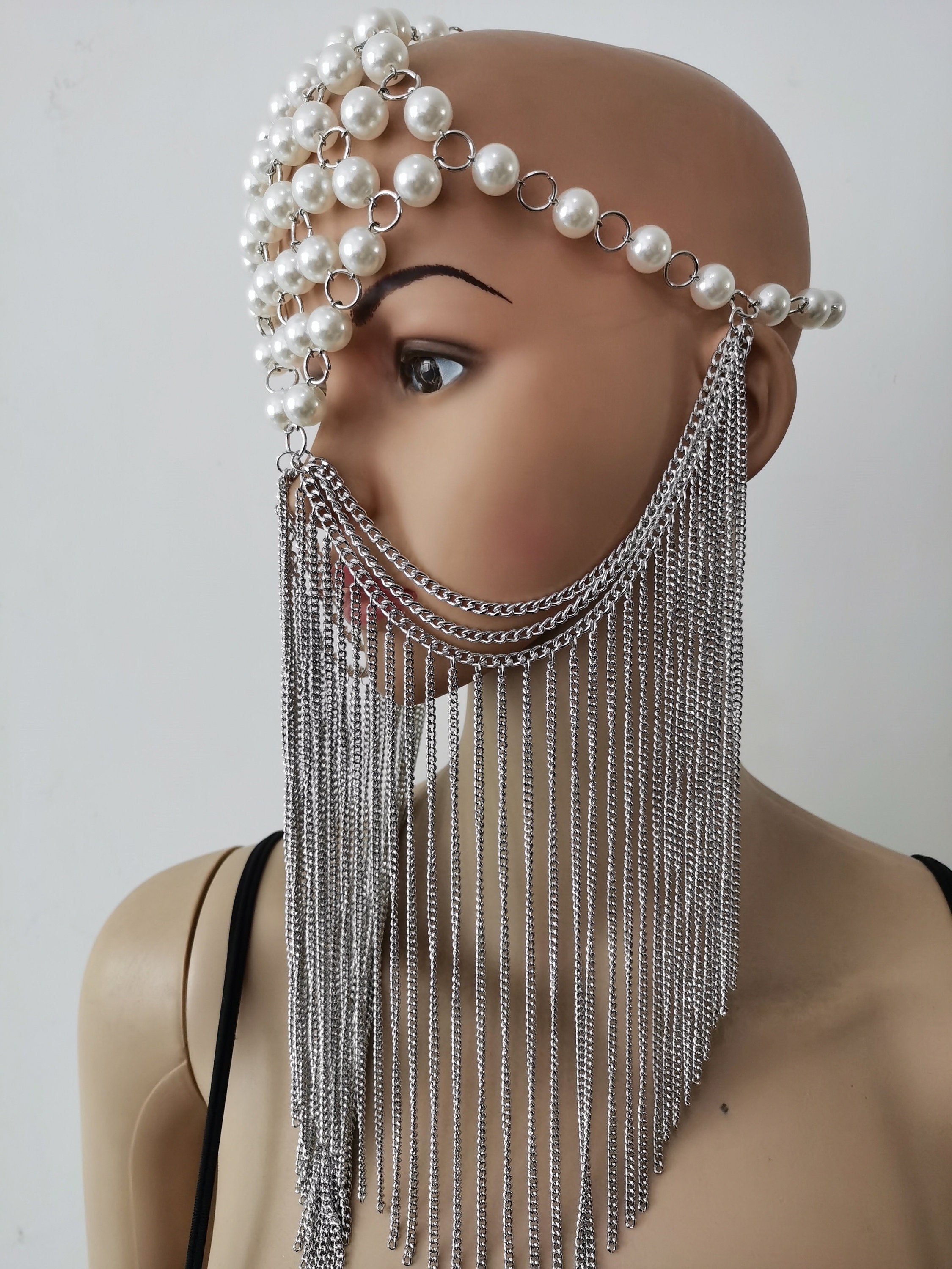 Máscara de cadena de plata perla máscara de la cara máscara Etsy