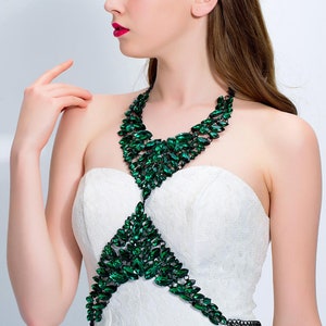 Sexy Crystal Body Necklace Bra Jewelry Carnival Body Accessories Charming Shiny Crystal Bra Stage Green