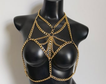 Gold chain bra / harness / multi-layer body chain necklace