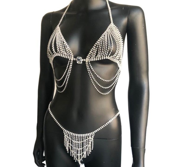 Sexy Rhinestone Bikini Set Crystal Body Chain Jewelry Sexy Lingerie  Sparkling Rhinestone Bra and Thong -  Canada