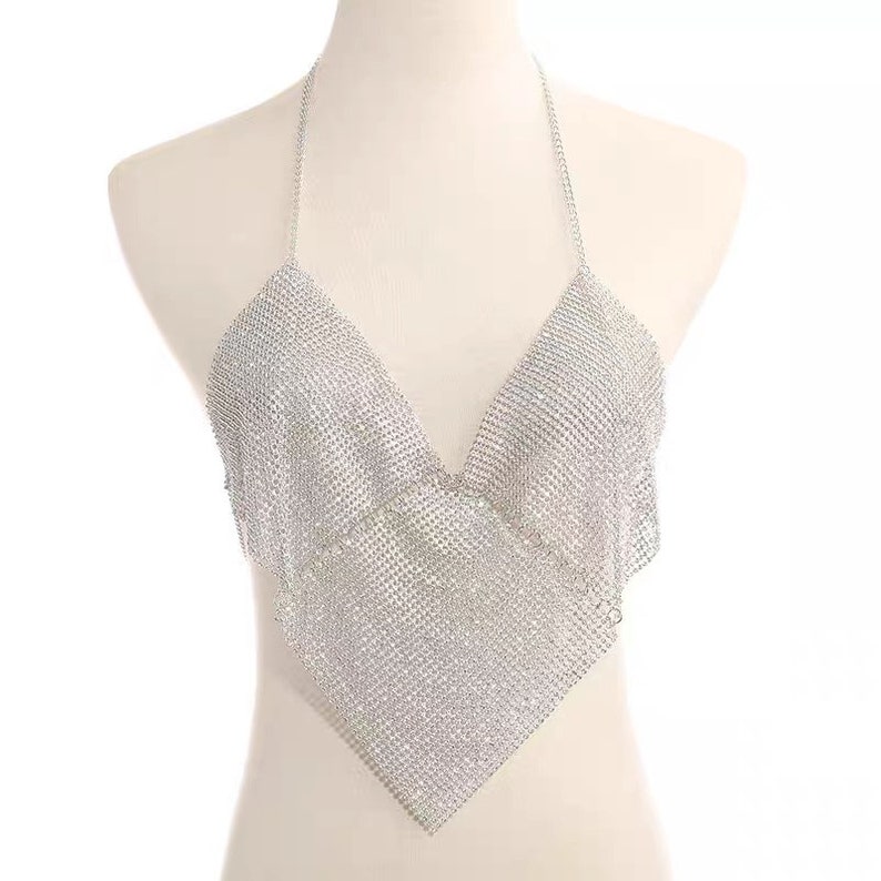Rhinestone Tank top rhinestone body jewelry mesh halter | Etsy