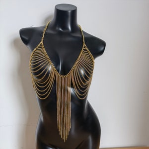 Gold Tassel Bralette , Chain Tassel Bra , Body Chain Body Jewelry