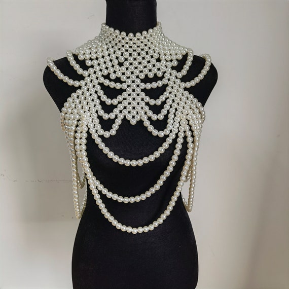 Layered Jewelry Shoulder Body Chain Belt Pearl Beaded Tassel