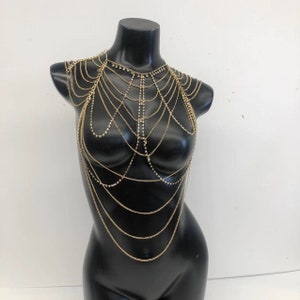 Pearl fringed shoulder chain with diamond multi-layer chain | body chain necklace | festival jewelry | bra | carnival costume |