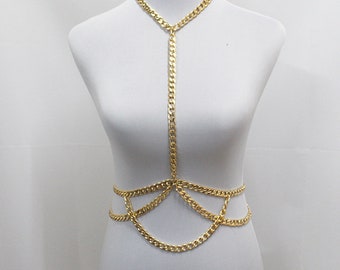 Metal chain jewelry, layered necklace, gold body chain, waist chain, dance belly chain, waist belly chain, Rave jewelry, bikini