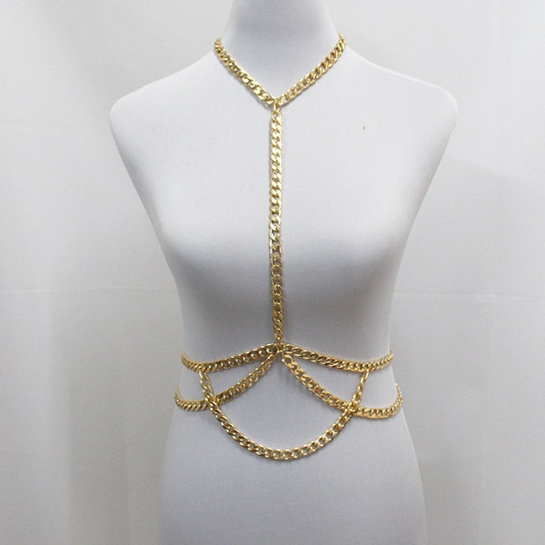 Bijoux en chaîne en métal, collier superposé, chaîne de corps d’or, chaîne de taille, chaîne de ventre de danse, chaîne de ventre de taille, bijoux de Rave, bikini