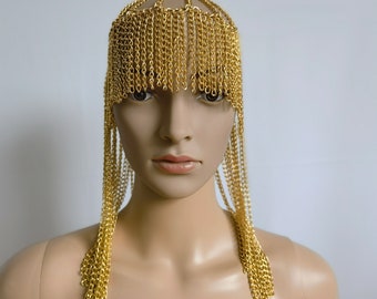 Golden burning face chain, headgear, wig, hair accessory, holiday jewelry, Greek goddess headpiece, holiday head chain,