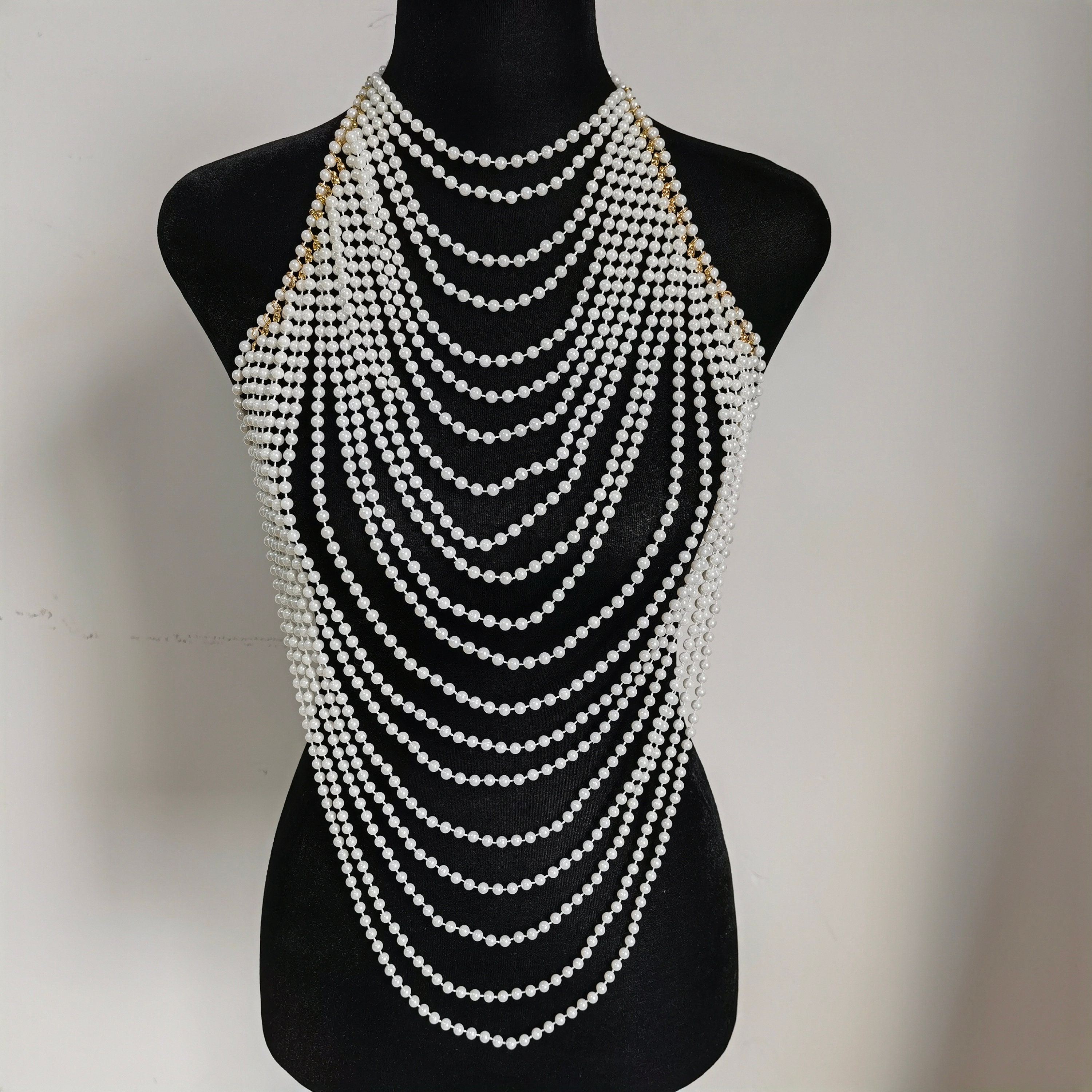 Sexy Pearl Body Chain Necklace, Body Jewelry, Cascading Dress