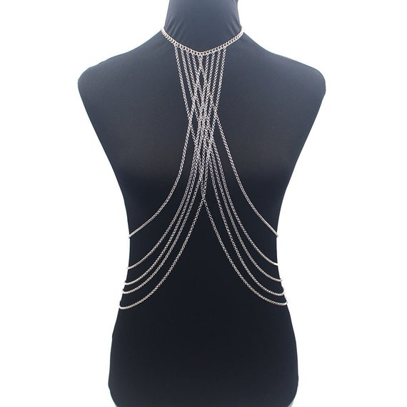 Sexy Metal Multilayer Cross Body Chain Body Jewelry Silver Body