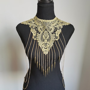 Golden lace tassel body chain, body chain jewelry, shoulder chain, neck chain, shoulder necklace, carnival, festival