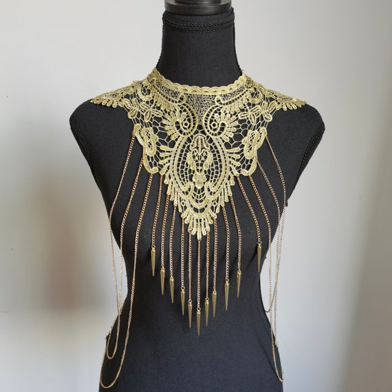 Golden Lace Tassel Body Chain Body Chain Jewelry Shoulder | Etsy