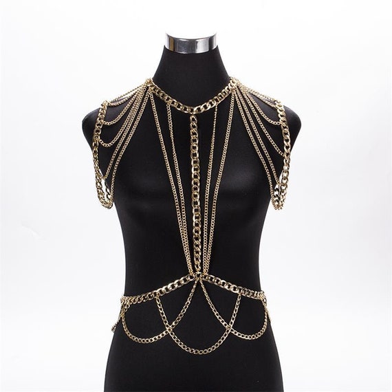 Gold jewelry vest burning human body chain waist chain | Etsy