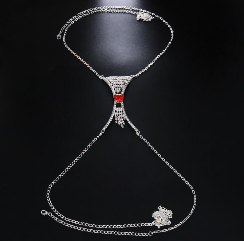 Sexy Heartshaped Tassel Breast Chain Rhinestone Full Body Etsy