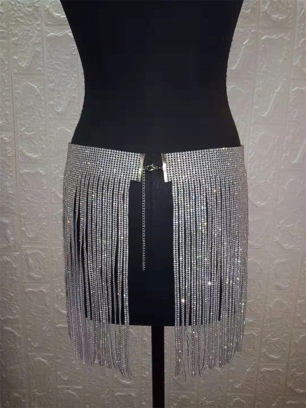Designer Silver Mini Skirt Rhinestone Fringed Body Jewelry | Etsy